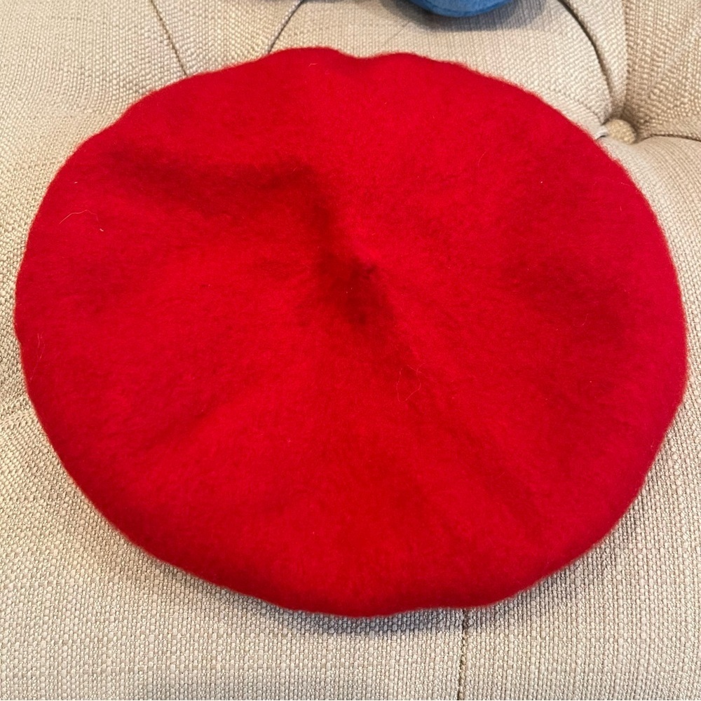 Vintage French Beret Hat Wool Red One Size
